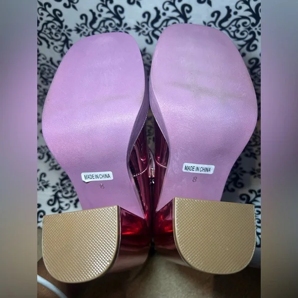 NWOT Pink Metallic Platform Heels Mary Jane - Picture 6 of 11